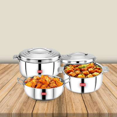 AVIAS Platinox (Casserole 1000 ML + Casserole 1500 ML + Kadhai 22 cm) | Silver | Set of  3 Pcs