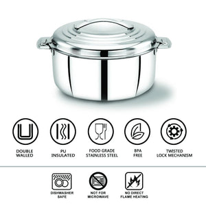 AVIAS Platinox (Casserole 1000 ML + Casserole 1500 ML + Kadhai 22 cm) | Silver | Set of  3 Pcs