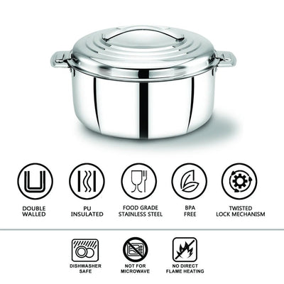 AVIAS Platinox (Casserole 1000 ML + Casserole 1500 ML + Kadhai 22 cm) | Silver | Set of  3 Pcs