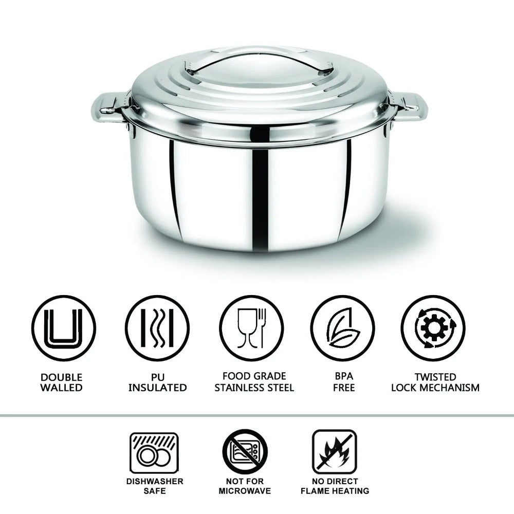 AVIAS Platinox (Casserole 1000 ML + Casserole 1500 ML + Kadhai 22 cm) | Silver | Set of  3 Pcs