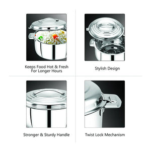 AVIAS Platinox (Casserole 1000 ML + Casserole 1500 ML + Kadhai 22 cm) | Silver | Set of  3 Pcs