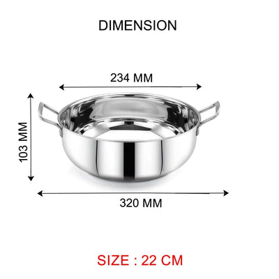 AVIAS Platinox (Casserole 1000 ML + Casserole 1500 ML + Kadhai 22 cm) | Silver | Set of  3 Pcs
