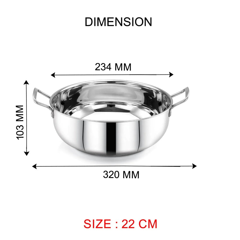 AVIAS Platinox (Casserole 1000 ML + Casserole 1500 ML + Kadhai 22 cm) | Silver | Set of  3 Pcs