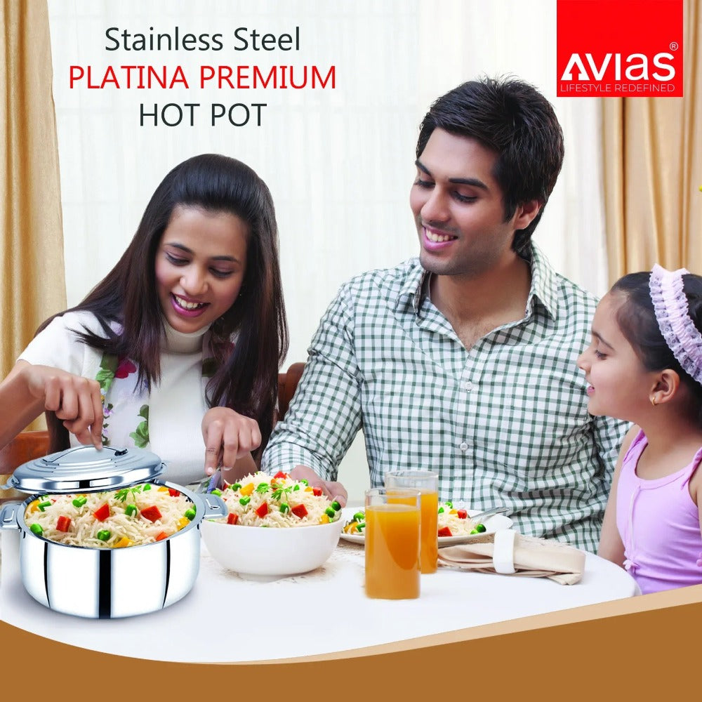 AVIAS Platinox (Casserole 1000 ML + Casserole 1500 ML + Kadhai 22 cm) | Silver | Set of  3 Pcs