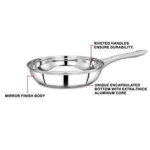 AVIAS Platinox Stainless Steel Set (Belly 18cm + Kadhai 22cm + Frypan 22cm + Casserole 1000ML + 1500ML) | Induction Compatible | Silver | Set of  5 Pcs