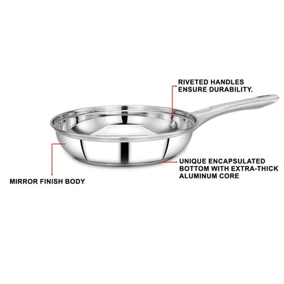 AVIAS Platinox Stainless Steel Set (Belly 18cm + Kadhai 22cm + Frypan 22cm + Casserole 1000ML + 1500ML) | Induction Compatible | Silver | Set of  5 Pcs