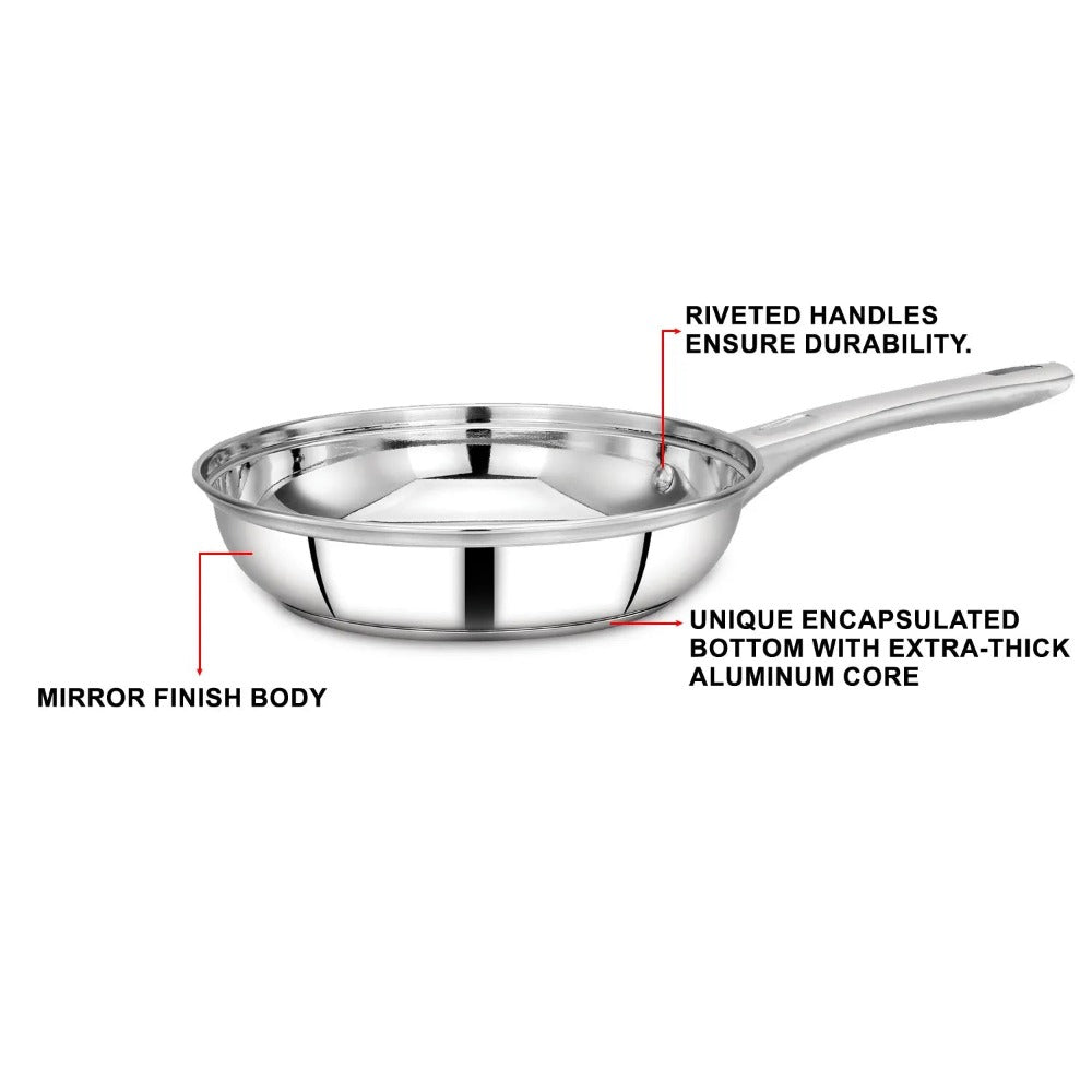 AVIAS Platinox Stainless Steel Set (Belly 18cm + Kadhai 22cm + Frypan 22cm + Casserole 1000ML + 1500ML) | Induction Compatible | Silver | Set of  5 Pcs