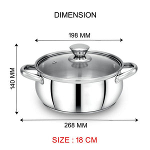 AVIAS Platinox Stainless Steel Set (Belly 18cm + Kadhai 22cm + Frypan 22cm + Casserole 1000ML + 1500ML) | Induction Compatible | Silver | Set of  5 Pcs