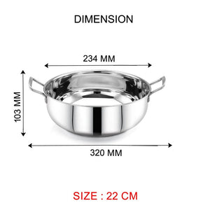 AVIAS Platinox Stainless Steel Set (Belly 18cm + Kadhai 22cm + Frypan 22cm + Casserole 1000ML + 1500ML) | Induction Compatible | Silver | Set of  5 Pcs