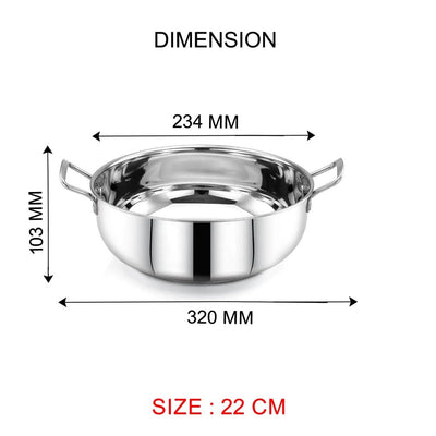 AVIAS Platinox Stainless Steel Set (Belly 18cm + Kadhai 22cm + Frypan 22cm + Casserole 1000ML + 1500ML) | Induction Compatible | Silver | Set of  5 Pcs