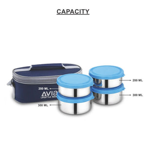 AVIAS Office Freshia H4 Tiffin with 4 Container + Premia Stainless Steel 1000 ML Bottle | Insulated Jacket | Set of 5 Pcs