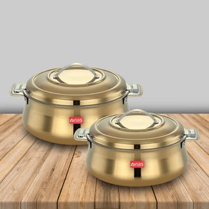 AVIAS Riara Stainless Steel Casserole Set | Golden | Set of 2 Pcs