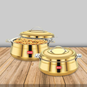 AVIAS Riara Stainless Steel Casserole Set | Golden | Set of 2 Pcs