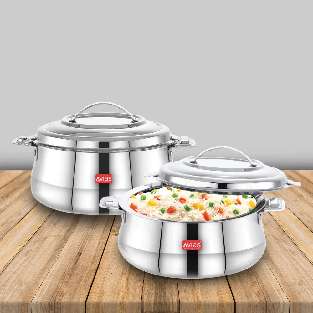 AVIAS Riara Stainless Steel Casserole Set | Silver | Set of 2 Pcs