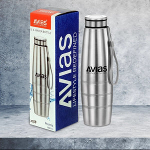 AVIAS Premia Stainless Steel 1000ml Water Bottles | Silver | Set of 3 Pcs