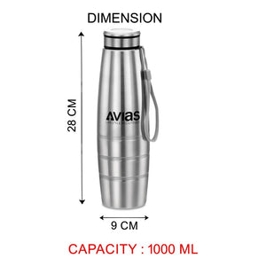 AVIAS Premia Stainless Steel 1000ml Water Bottles | Silver | Set of 3 Pcs