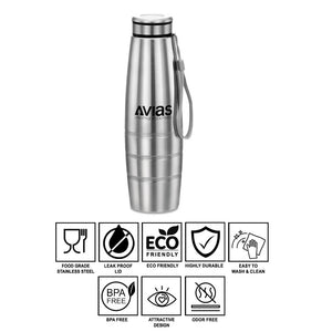 AVIAS Premia Stainless Steel 1000ml Water Bottles | Silver | Set of 3 Pcs