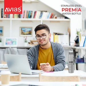AVIAS Premia Stainless Steel 1000ml Water Bottles | Silver | Set of 3 Pcs