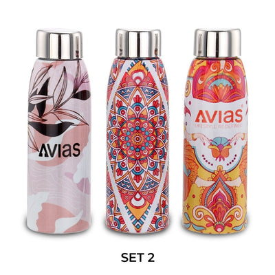 AVIAS Avio Printed Stainless Steel 500 ML Baby  Water Bottles | Set of 3 Pcs
