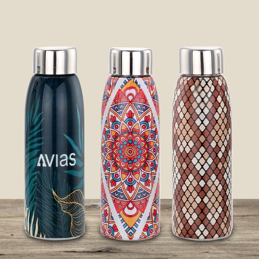 AVIAS Avio Printed Stainless Steel 500 ML Baby  Water Bottles | Set of 3 Pcs