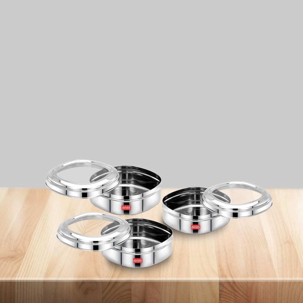AVIAS Chocolate Box with See-Through Lid | Silver | Set of 3 Pcs
