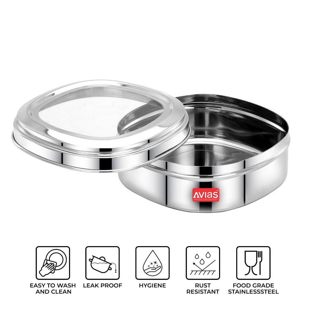 AVIAS Chocolate Box with See-Through Lid | Silver | Set of 3 Pcs