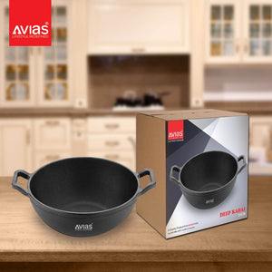 AVIAS Cast Iron Deep Kadhai | Gas & Induction Compatible | Silver | 1 Pc