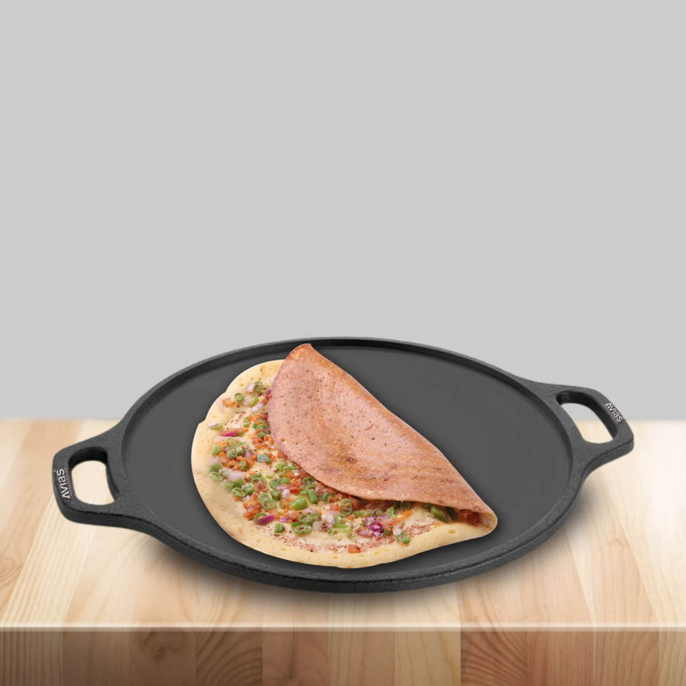 AVIAS Cast Iron Dosa Tawa Pan | Gas & Induction Compatible | Black