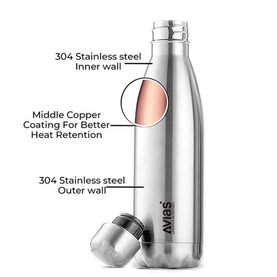 AVIAS Evita Premium Stainless Steel Vacuum Insulated Flask Water Bottel | Silver | 1 Pc