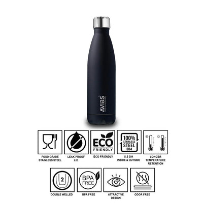 AVIAS Evita Premium Stainless Steel Vacuum Insulated Flask Water Bottel | Silver | 1 Pc