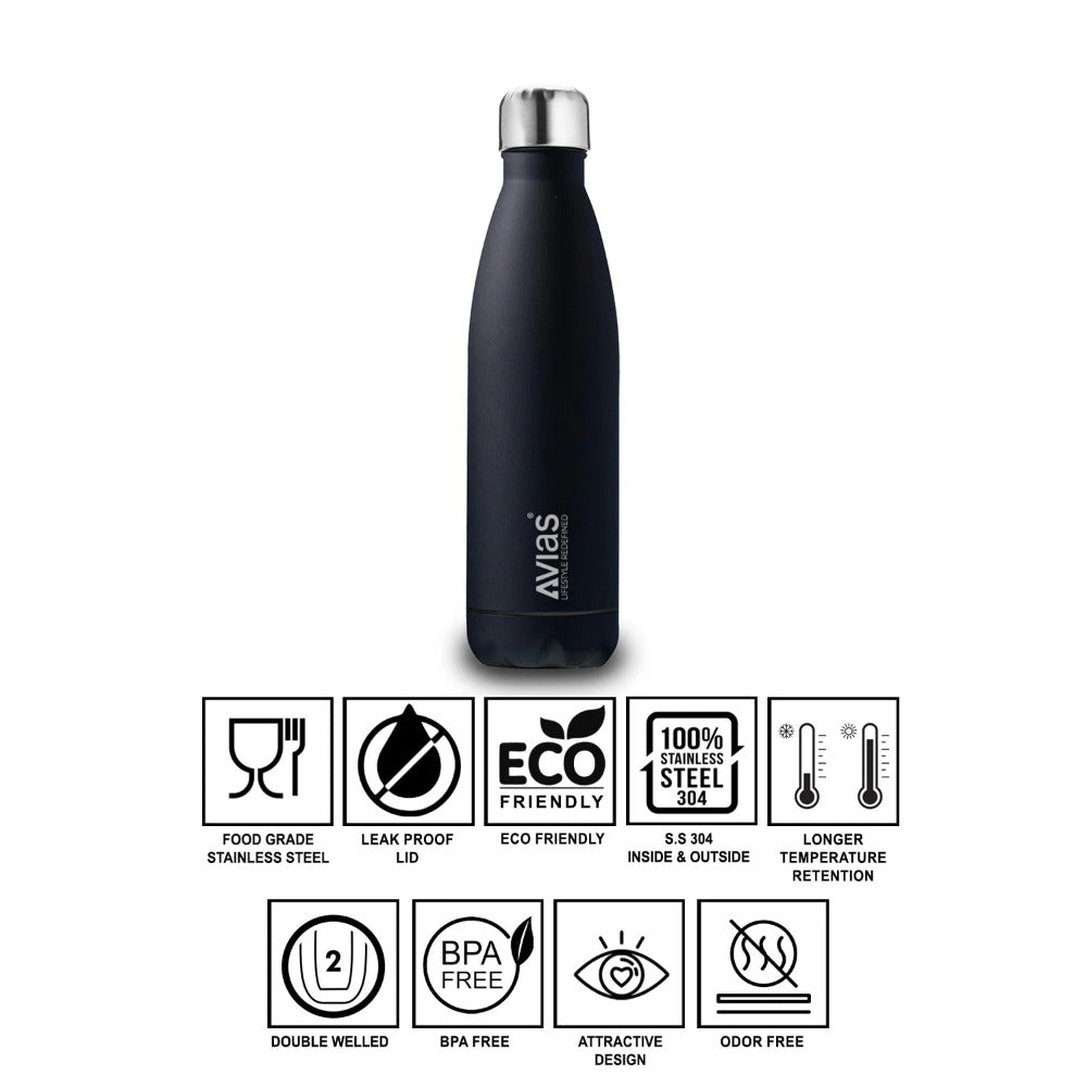 AVIAS Evita Premium Stainless Steel Vacuum Insulated Flask Water Bottel | Silver | 1 Pc