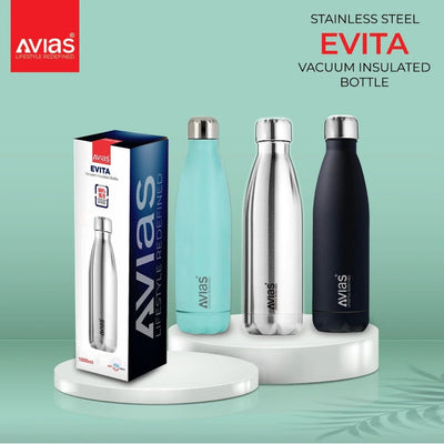 AVIAS Evita Premium Stainless Steel Vacuum Insulated Flask Water Bottel | Silver | 1 Pc