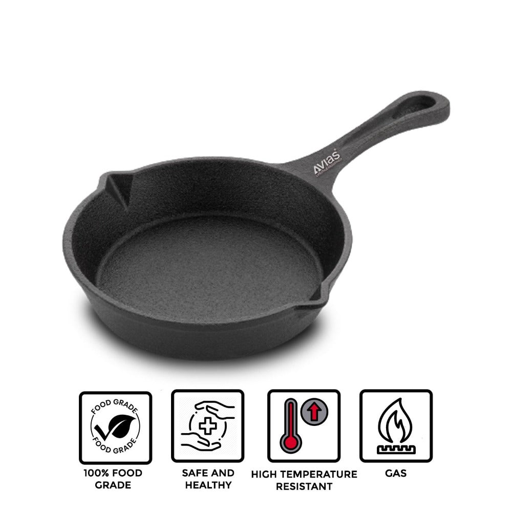 AVIAS Cast Iron Deep Skillet Iron Fry Pan | Black