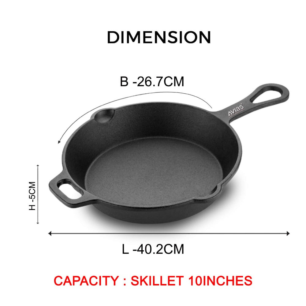AVIAS Cast Iron Deep Skillet Iron Fry Pan | Black