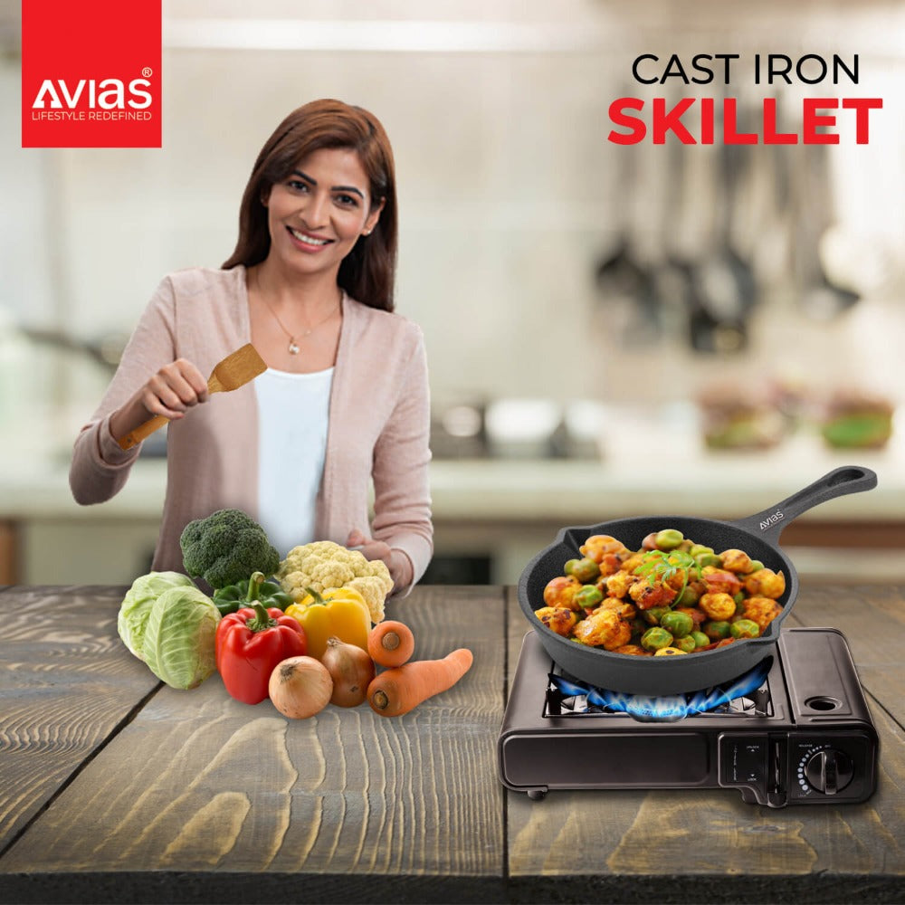 AVIAS Cast Iron Deep Skillet Iron Fry Pan | Black
