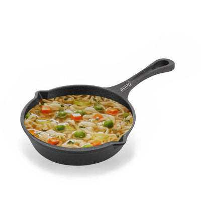 AVIAS Cast Iron Deep Skillet Iron Fry Pan | Black