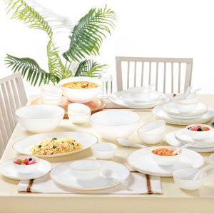 Larah by Borosil Gold Line Kohinoor Series Opalware Dinner Set | Set of 45 Pcs