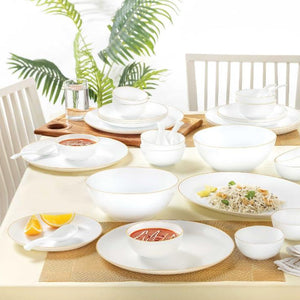 Larah by Borosil Gold Line Kohinoor Series Opalware Dinner Set | Set of 45 Pcs