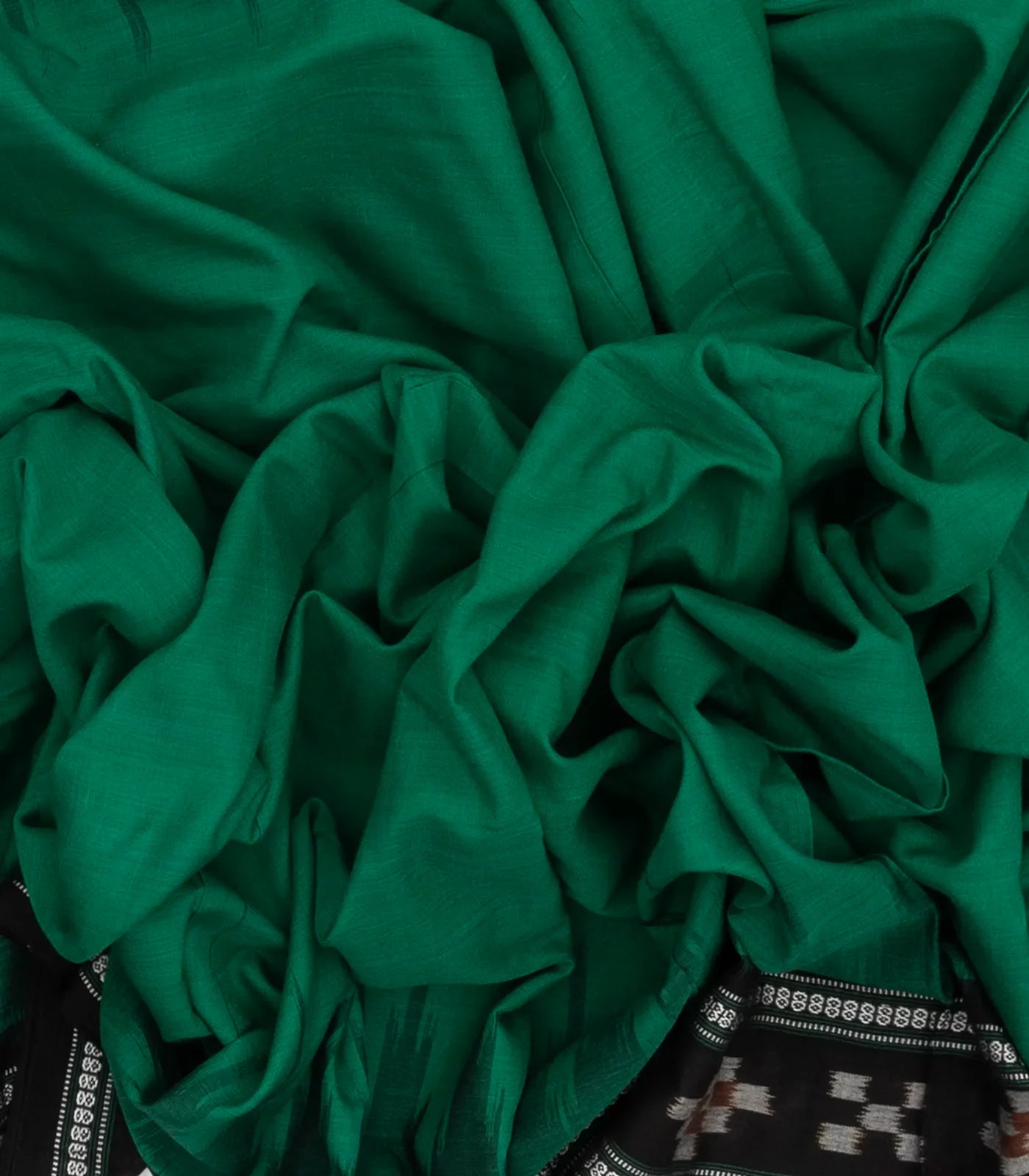 Sea Green Handloom Orissa Cotton Saree With Contrast Black Border