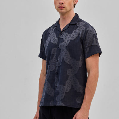 Dark Blue Textured Box Fit Shirt