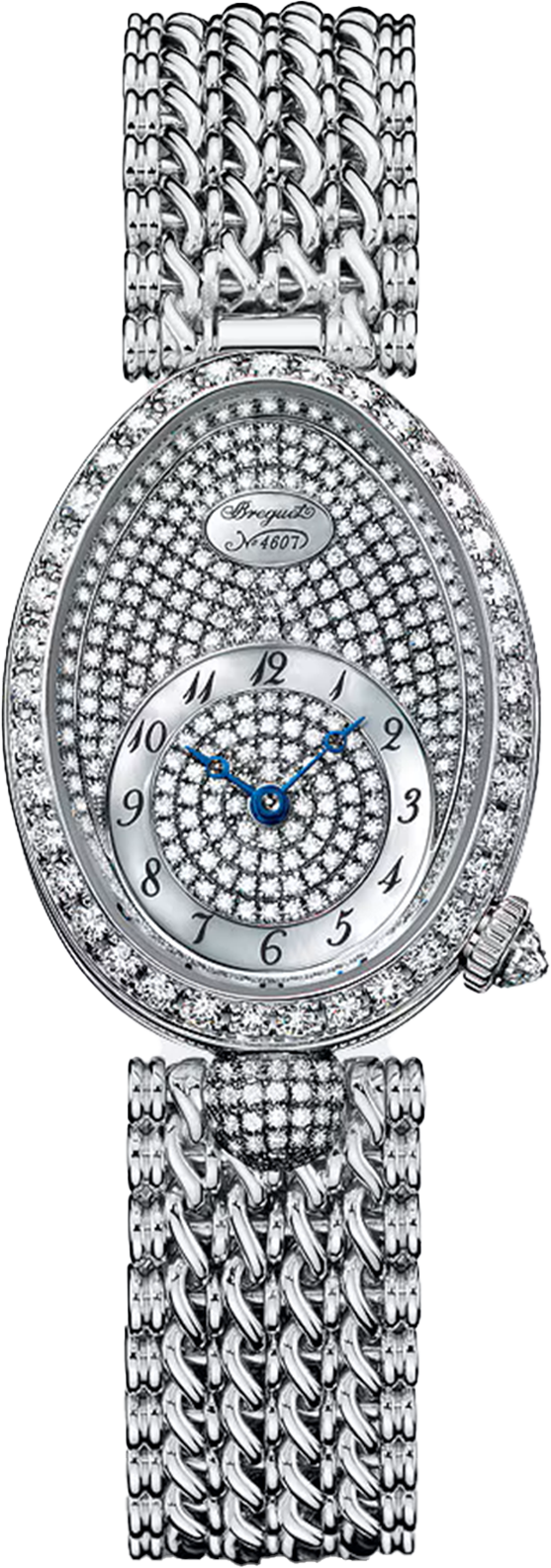Breguet Reine De Naples Pave Dial Silver Chain Watch for Women