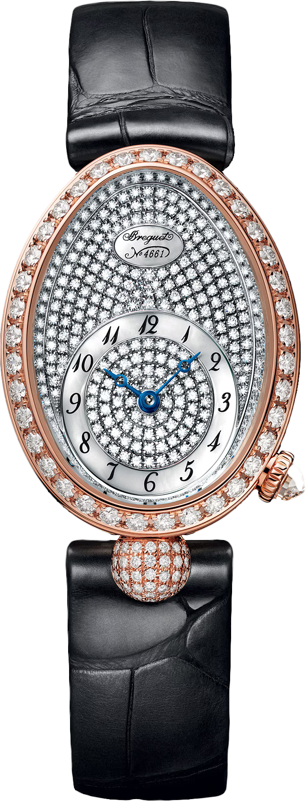 Breguet Reine Pave Dial Black Strap Gold Touch Watch for Women