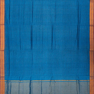 Blue Mangalagiri Cotton Saree With Checks & Contrast Zari Border