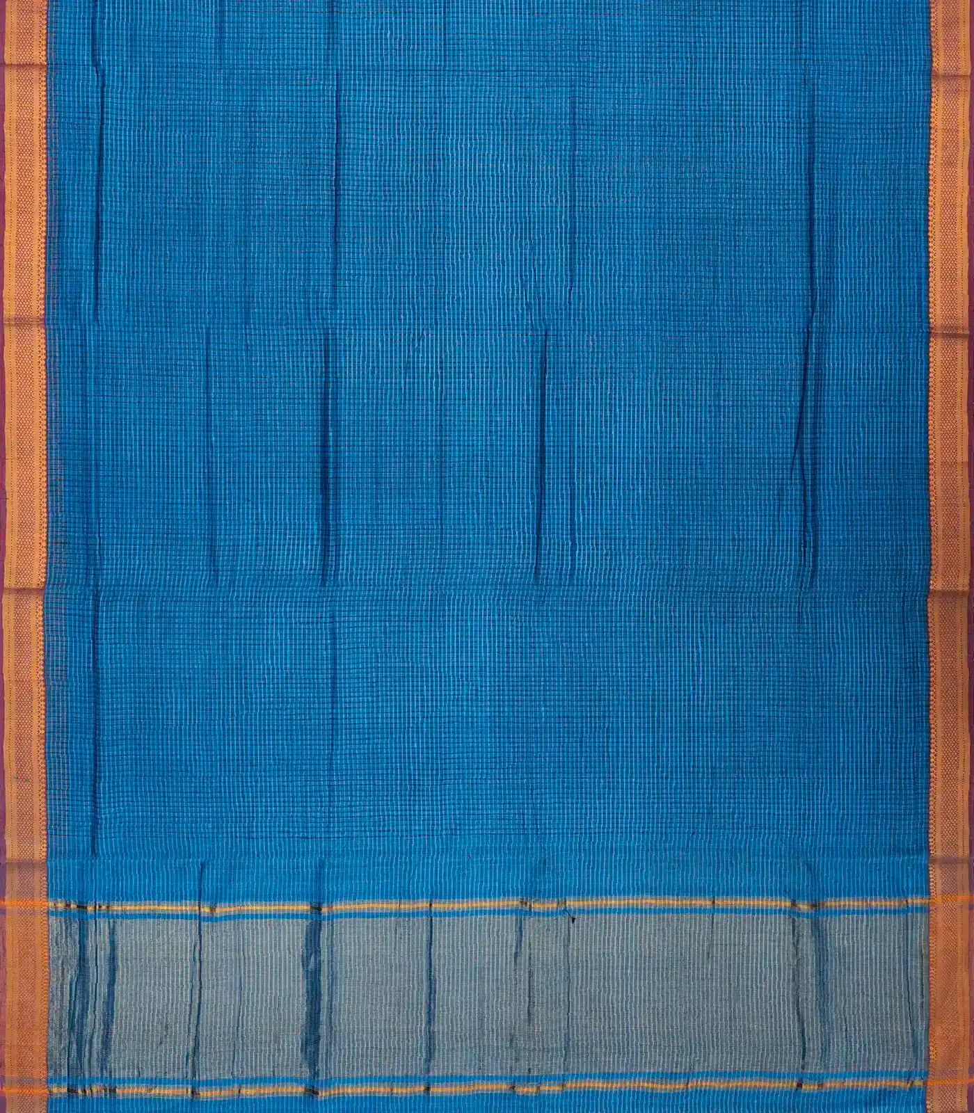 Blue Mangalagiri Cotton Saree With Checks & Contrast Zari Border