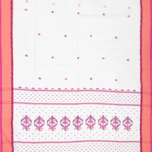 White Handloom Bengal Cotton Saree With Contrast Pink Border