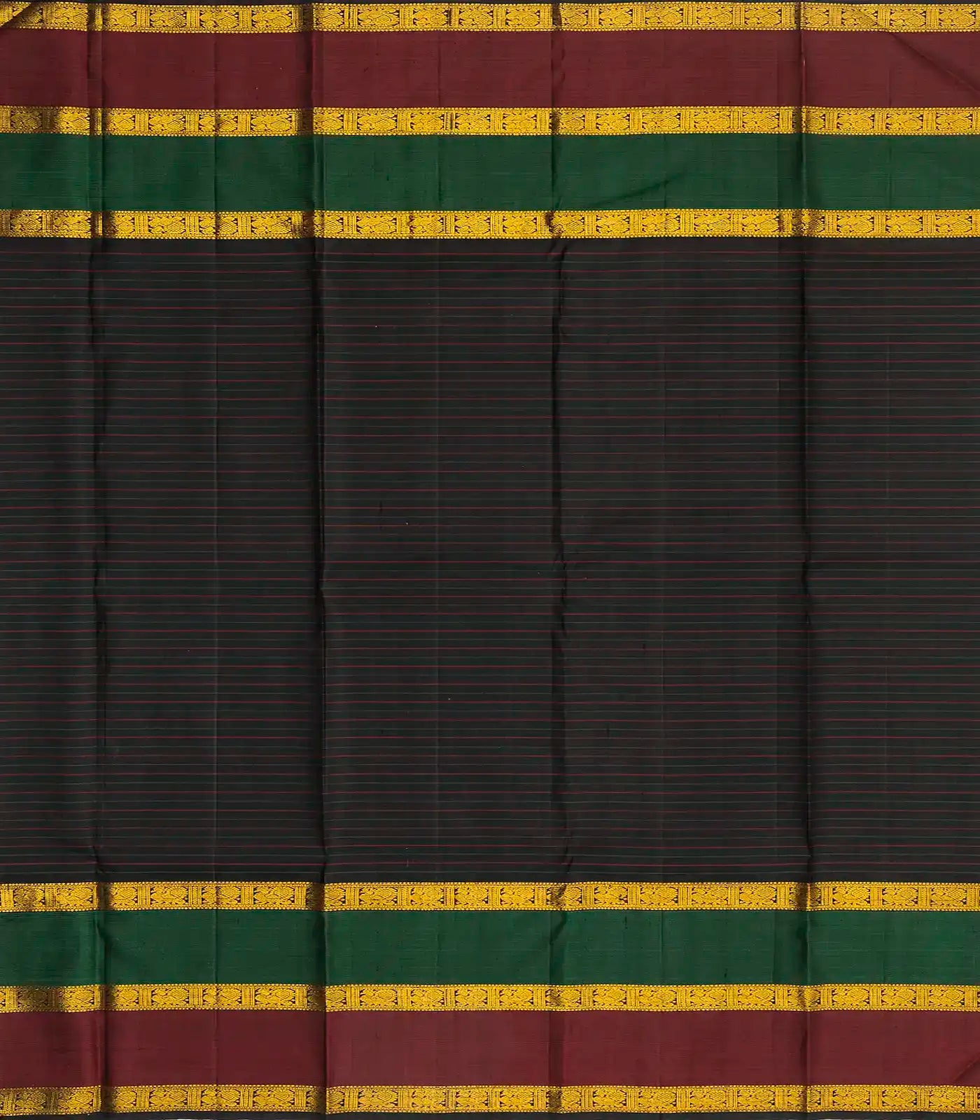 Off White Handloom Kanchipuram Korvai Silk Saree With Checks & Buttas