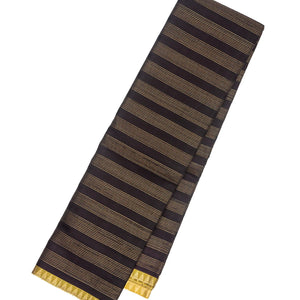 Black Handloom Kanchipuram Silk Saree With Stripes & Konia Butta