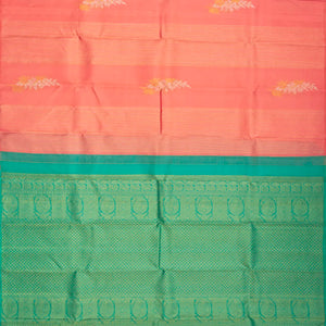 Peach Handloom Kanchipuram Silk Saree With Floral Motifs