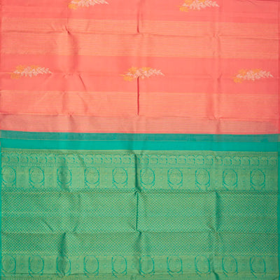 Peach Handloom Kanchipuram Silk Saree With Floral Motifs