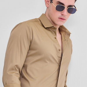 Light Brown Solid Concealed Placket Shirt